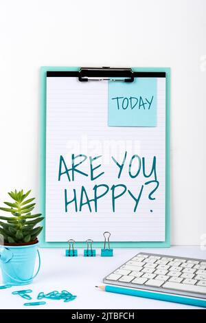 Conceptual caption Are You Happy. Conceptual photo Asking if you are fulfilled in your life enjoying moments Stock Photo