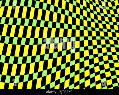 Rave psychedelic, acid trip. Distorted mesh, optical illusion. Bright abstract background green and yellow color. Design for posters, banners and prom Stock Vector