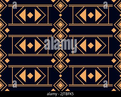 Art deco seamless pattern in a linear style. Golden lines on a black background. Geometric retro ornament design for print, posters and promotional it Stock Vector