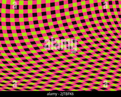 Distorted mesh, optical illusion. Rave psychedelic, acid trip. Bright abstract background green and red color. Design for posters, banners and promoti Stock Vector