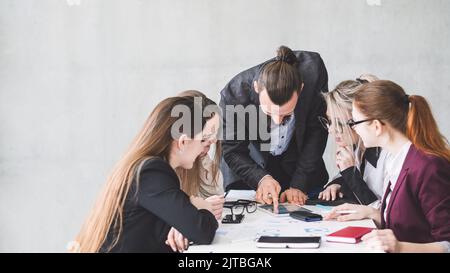 office briefing female management business discuss Stock Photo