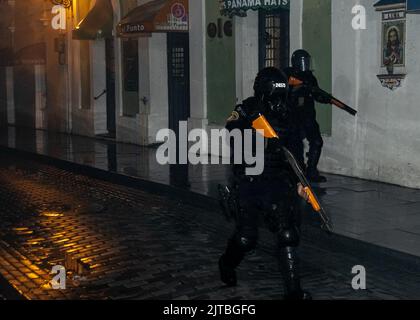 San Juan, Puerto Rico. 27th Aug, 2022. San Juan SWAT clear the street near La Fortaleza of LUMA Energy protesters on August 27, 2022 in San Juan, Puerto Rico. (Photo by Collin Mayfield/Sipa USA) Credit: Sipa USA/Alamy Live News Stock Photo