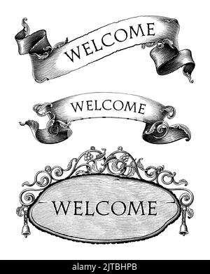 Vintage banner hand draw engraving black and white clipart Stock Vector