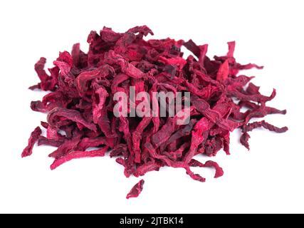 Dry beetroot isolated on the white background. Chopped dried beet. Stock Photo