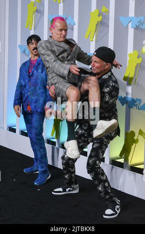 Anthony Kiedis, Flea and Chad Smith of Red Hot Chili Peppers attend the 2022 MTV VMAs at Prudential Center on August 28, 2022 in Newark, New Jersey. Photo: Jeremy Smith/imageSPACE Stock Photo