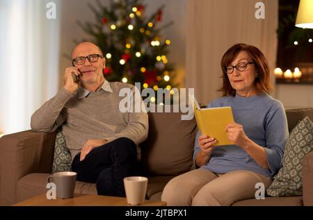 senior couple at home on christmas Stock Photo