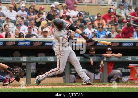 Minnesota Twins right fielder Matt Wallner (38) celebrates a team victory  with first basemen Joey Gallo (13) during a MLB regular season game between  Stock Photo - Alamy