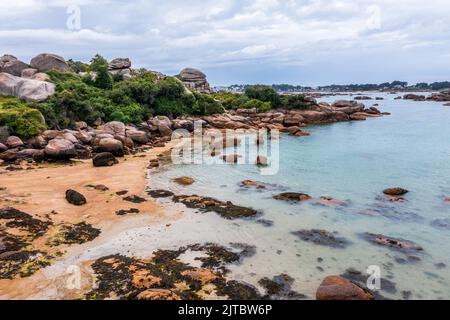 Pink granite coast landscape, Brittany, France. Stock Photo