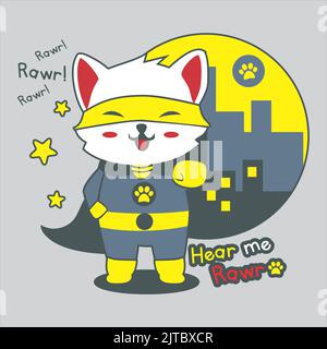 A vector of a bat hero cat isolated on the grey background with an editable text Stock Vector