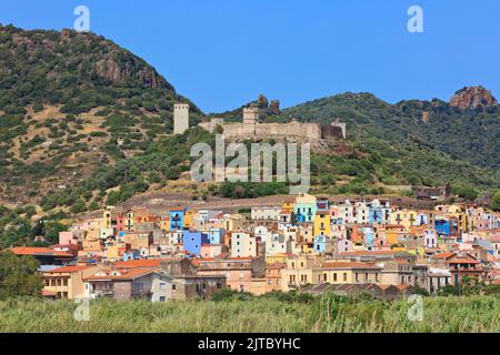 The 12th-century hillside Castle of Serravalle (Malaspina Castle) in Bosa (province of Oristano) on the island of Sardinia, Italy Stock Photo