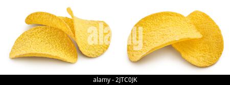 Potato chips isolated on white background with full depth of field. Stock Photo