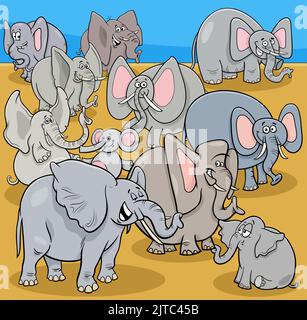 Cartoon Happy Elephants Comic Characters Set Stock Vector Image & Art ...