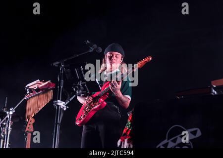 The gender fluid singer-songwriter Tash Sultana performs live during the TOdays festival in Turin Stock Photo