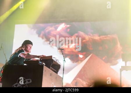 The gender fluid singer-songwriter Tash Sultana performs live during the TOdays festival in Turin Stock Photo