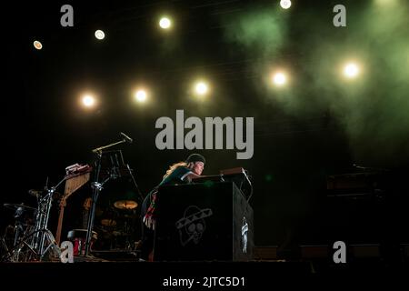 The gender fluid singer-songwriter Tash Sultana performs live during the TOdays festival in Turin Stock Photo