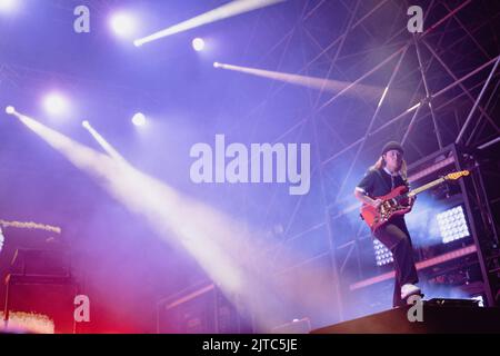 The gender fluid singer-songwriter Tash Sultana performs live during the TOdays festival in Turin Stock Photo