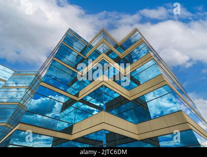 Modern glass blue reflective office building (Briargate Office Center) in Colorado Springs, Colorado Stock Photo