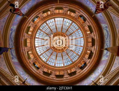 Inner dome from the rotunda floor at the Kansas State Capitol building in Topeka, Kansas Stock Photo