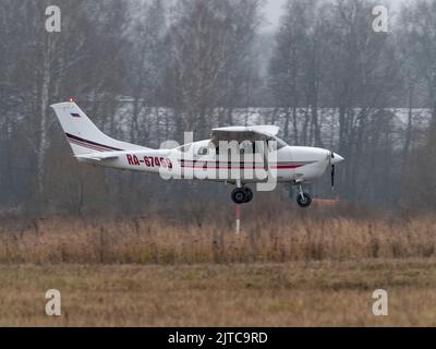 MOSCOW, RUSSIA, May 12, 2018: Takeoff of a small plane from a small airport, Russia. Stock Photo