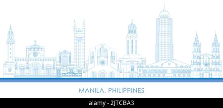 Outline Skyline panorama of city of Manila, Philippines  - vector illustration Stock Photo