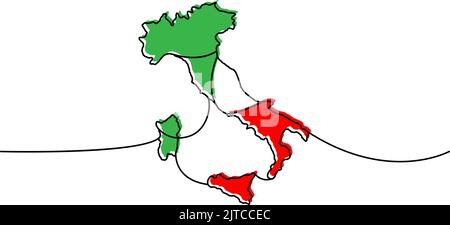 Italy map one line colored continuous drawing. Italy borders continuous one line colorful illustration. Vector minimalist linear illustration Stock Vector