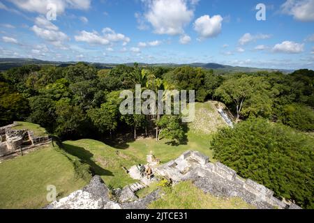 View from the top of ancient Ruins of Xunantunich in Belize Stock Photo