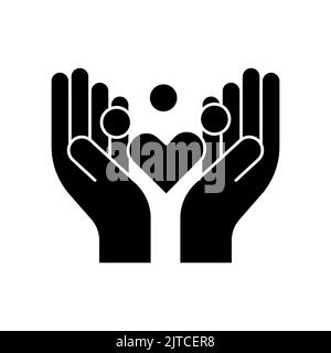 People icon with heart and hand. icon related to diversity, togetherness. Glyph icon style, solid. Simple design editable Stock Vector