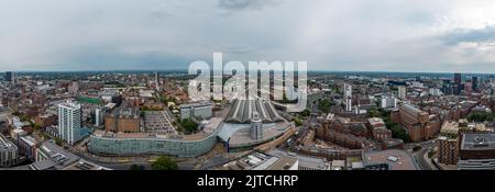 Panoramic aerial view over Manchester and Piccadilly station Stock Photo