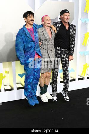 Anthony Kiedis, Flea and Chad Smith of Red Hot Chili Peppers attend the 2022 MTV Video Music Awards, VMAs, at Prudential Center in Newark, New Jersey, USA, on 28 August 2022. Stock Photo