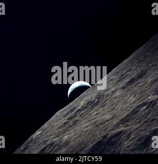 EARTH VIEW FROM MOON SURFACE, IN THE SHADOW OF THE MOON, 2007 Stock Photo