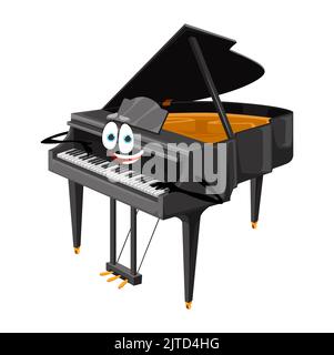 Cartoon grand piano character. Isolated vector key instrument, funny fairy tale personage for music school education, kids concert, fun or performance. Smiling piano with happy face Stock Vector