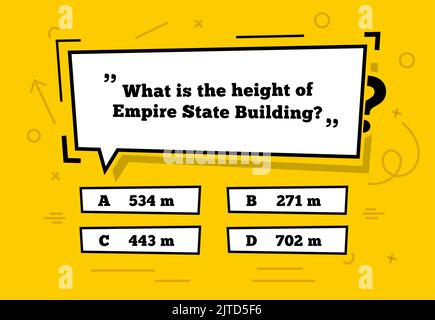 Quiz menu, test questions menu choice. Vector funky style template of TV show or trivia game layout. Intellectual challenge contest, screen with question and answer options in frames Stock Vector