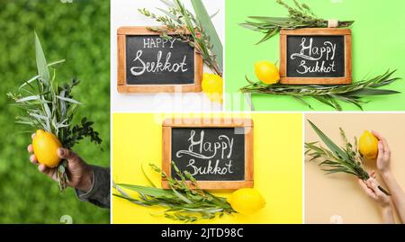 Collage with Sukkot festival symbols Stock Photo