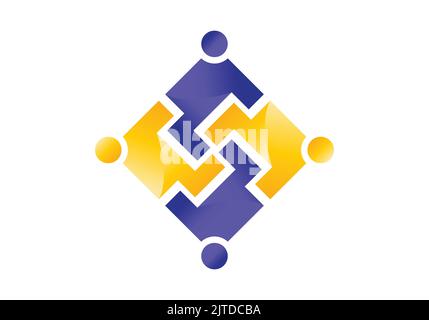 Holding Hands Community Logo Template Design Human Head Community Logo Stock Vector