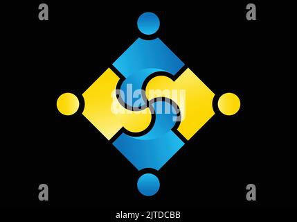 Holding Hands Community Logo Template Design Human Head Community Logo Stock Vector