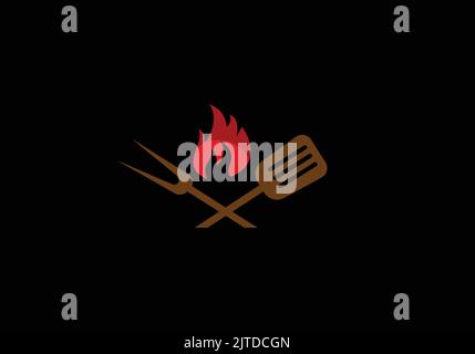 Restaurant Logo Spoon and Fork Fire Logo Design Template Kitchen Logo Stock Vector