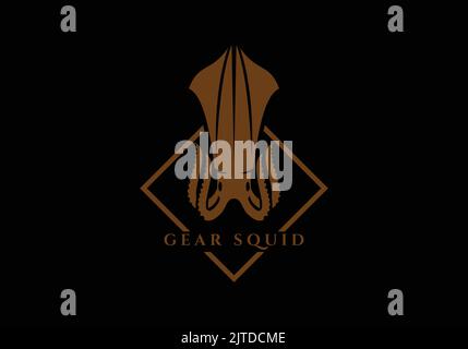 Squid Gear Squid Logo Design Template Stock Vector