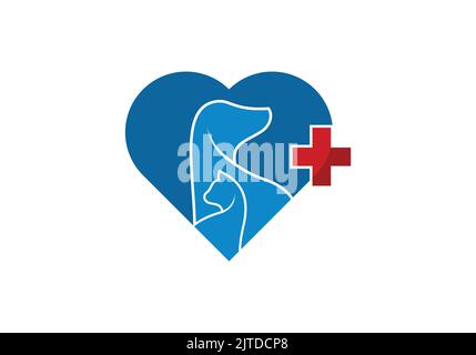 Cat Dog Heart Love Medical Plus Sign Logo Design Animal Veterinary Logo Design Pet Doctor Stock Vector