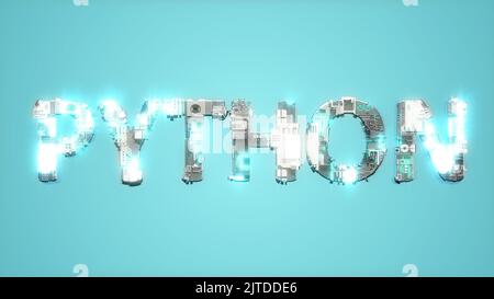 modern shining cybernetic text PYTHON on blue background - abstract 3D illustration Stock Photo