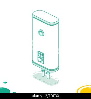 Electric Home Heating Boiler. Vector Illustration. Isometric Outline Concept. Object Isolated on White Background. Stock Vector