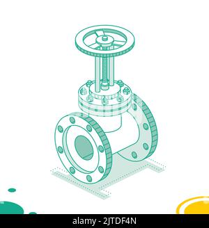 Isomeric Gas Valve Isolated on White. Vector Illustration. Outline Concept. Stock Vector
