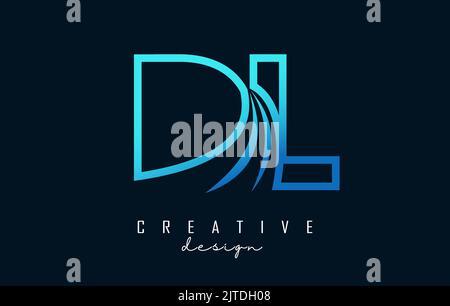 Creative blue letter DL d L logo with leading lines and road concept ...