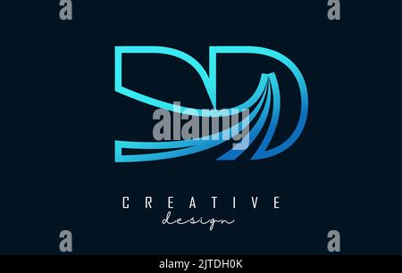 Outline blue letter DD d logo with leading lines and road concept design. Letters with geometric design. Vector Illustration with letter. Stock Vector