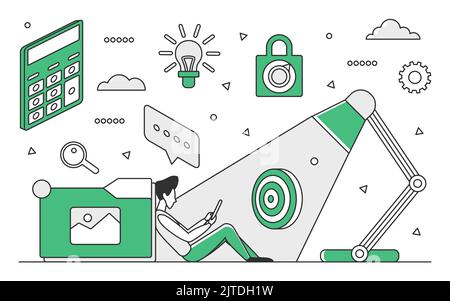 Business target focus. Achieving goals, setting personal aims, efficient strategy vector monocolor illustration Stock Vector
