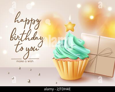 Happy Birthday golden cake Vector. Delicious dessert with gold roses  flowers sweet design Stock Vector Image & Art - Alamy