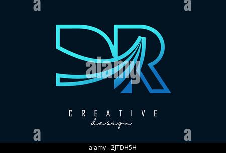 Outline blue letter DR d r logo with leading lines and road concept design. Letters with geometric design. Vector Illustration with letter and creativ Stock Vector