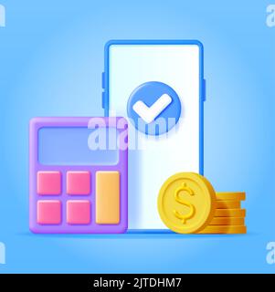 3D Smartphone with Money and Calculator. Stock Vector