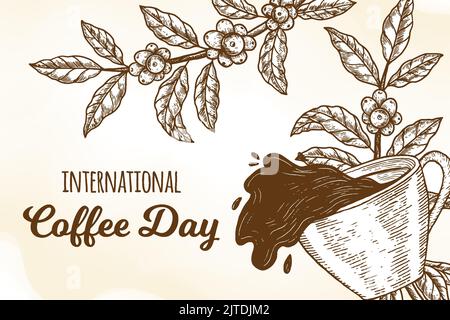 hand draw international coffee day illustration background Stock Vector