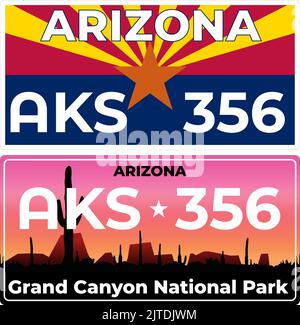 Arizona State car license plate pattern, letters, numbers and symbols ...