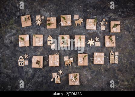 Advent calendar made from Christmas gift boxes Stock Photo
